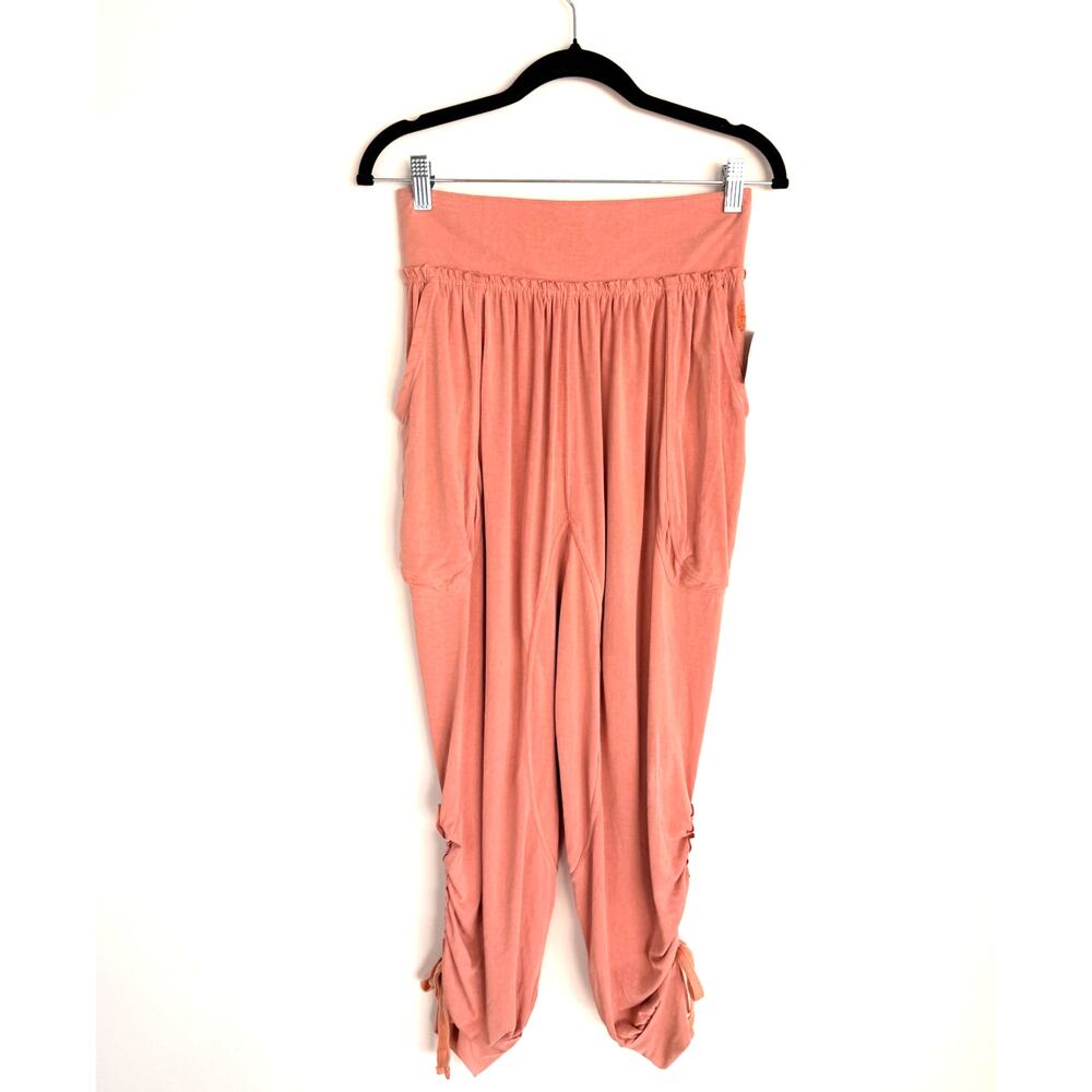 Free People Brushed Apricot Harem Pants with Pockets Ruched Legs Size S NWT